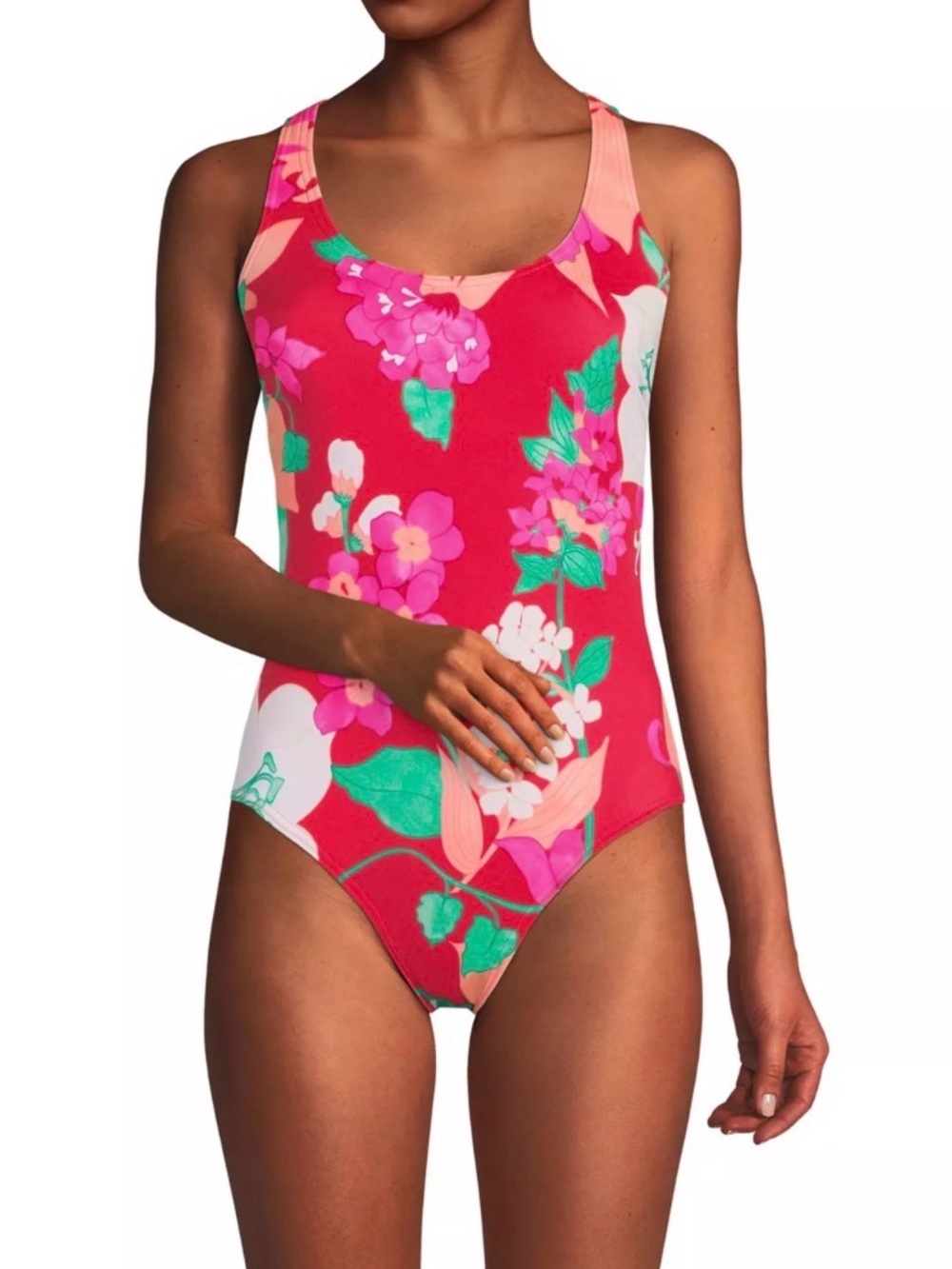 NEW Lands' End Chlorine Resistant Scoop Neck Sporty One-Piece Swimsuit size 10